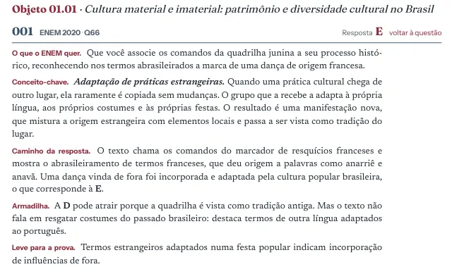 Questão 001 comentada no formato Raio-X, com os 5 blocos e a resposta E